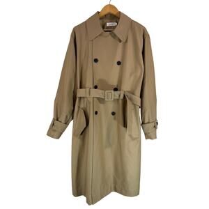 A.L.C. Belted Longline Trench Coat Camel Tan Sz 12 Italian Fabric Luxury
